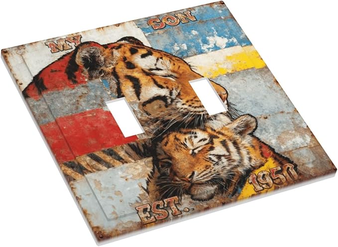 Bvtewkhz Tiger Vintage 2 Gang Double Toggle Decorative Outlet Covers Light Switch Plate Electrical Receptacle Switchplate For Bathroom Kitchen Bedroom