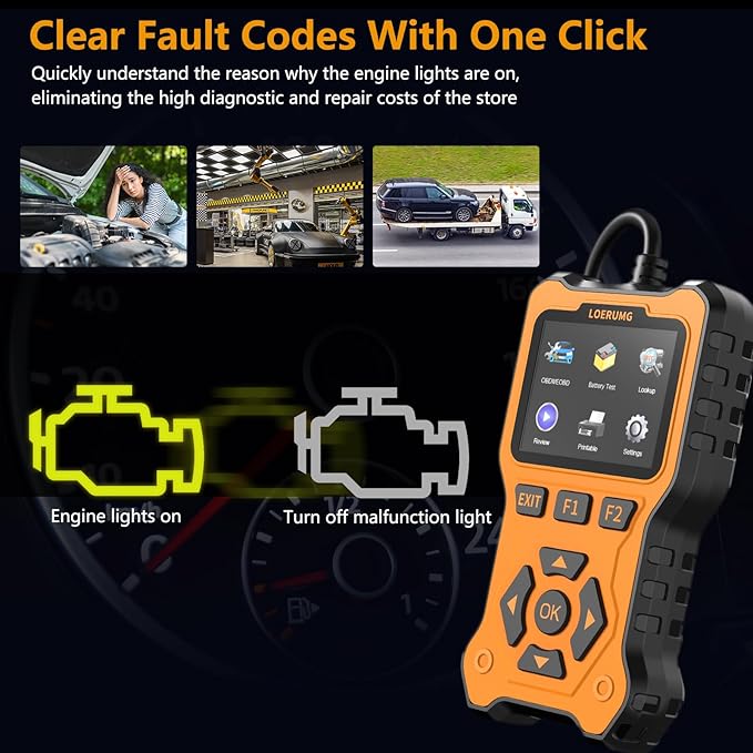 LOERUMG OBD2 Scanner Diagnostic Tool, Enhanced Check Engine Code Reader, Car OBDII/EOBD Scanner with Fault Code Reset & I/M Readiness Auto Engine Light Diagnostic Scan Tool for Vehicles After 1996.