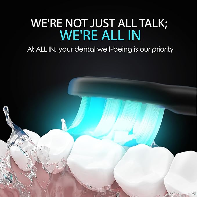ALL IN Sonic LED Whitening Toothbrush and Replacement Heads Full Set - Blue & RED LED Light Technology - 4 Advanced Deep Cleaning Modes with a Timer - Adult Toothbrush - BPA Free and PHTHALATES Free