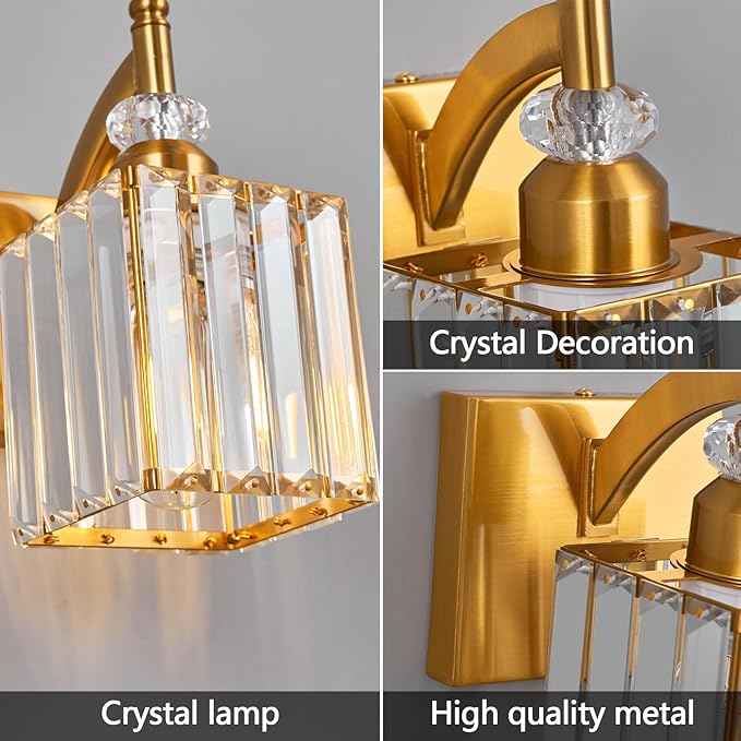BBLLWJ Modern Wall Sconces Set of Two Gold Wall Sconces Indoor Wall Lamp Crystal Wall Light Wall Mounted Room Sconce Wall Lighting Bathroom Vanity Light Fixtures