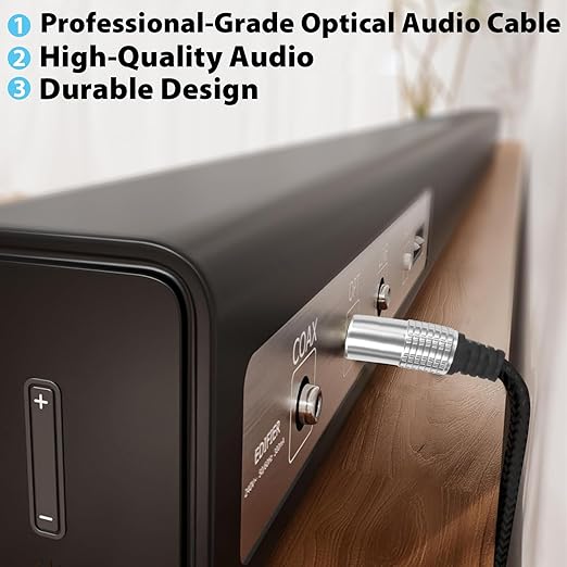 Cyberguys! Optical Audio Cable, Digital Optical Cable with Toslink Connectors, Braided Digital Audio Cables for Soundbar, TV, Receiver, Speaker, Xbox, PS5, Blu-Ray – Gold-Plated, 10ft