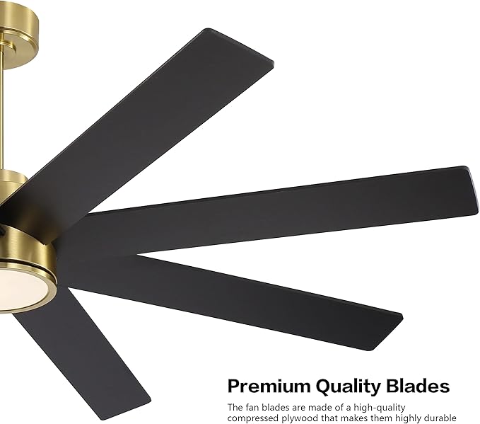 WINGBO 72" Large DC Ceiling Fans with Lights and Remote, 3 Downrods, 8 Plywood Blades, 6-Speeds Reversible DC Motor, 3CCT, Indoor Ceiling Fan for Bedroom Living Room Patio, Brass and Black