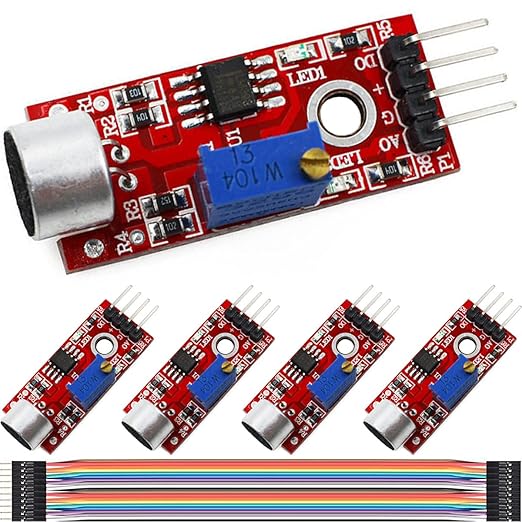DAOKAI 5PCS High Sensitivity Microphone Sensor Module Two Channels Sound Detection Control Switch Module PIC AVR(Red) DC5V for Arduino, with Dupont Wire