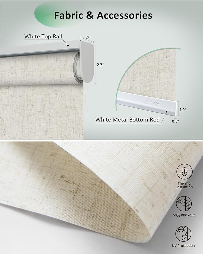 Yoolax Motorized Blinds App Control, Light Filtering Motorized Shades for Windows, Cordless Automatic Roller Shades for Bedroom Living Room Office(Light Filtering Linen Beige, 33" W x 72" H)