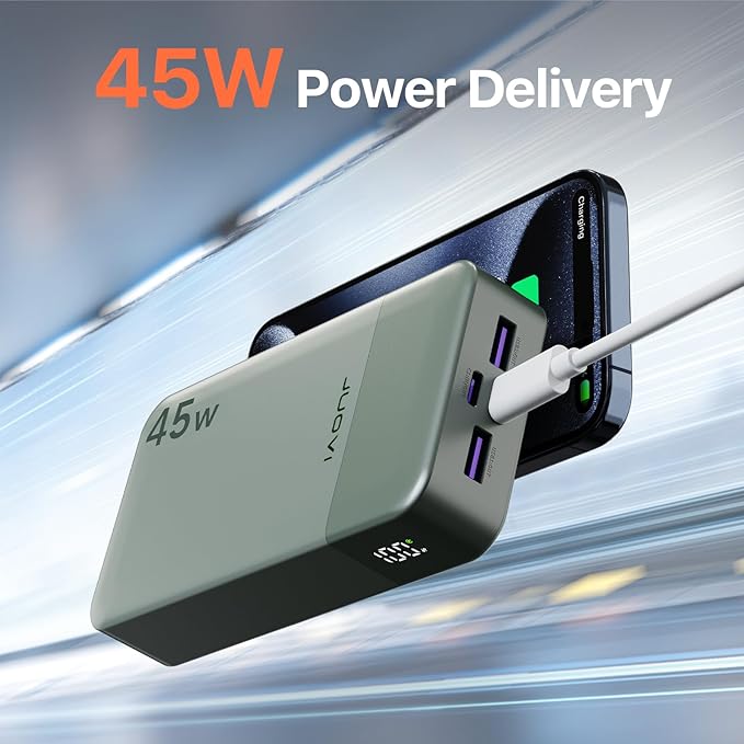 JUOVI J2621 Power Bank Portable Charger 20000mAh 45W,PD 3.0 QC 4.0 Fast Charging Battery Pack with LED Display,2 USB-C, 2 USB-A for iPad, iPhone 16 15 14 13, Tablet, Galaxy, Samsung S24 S23,Google