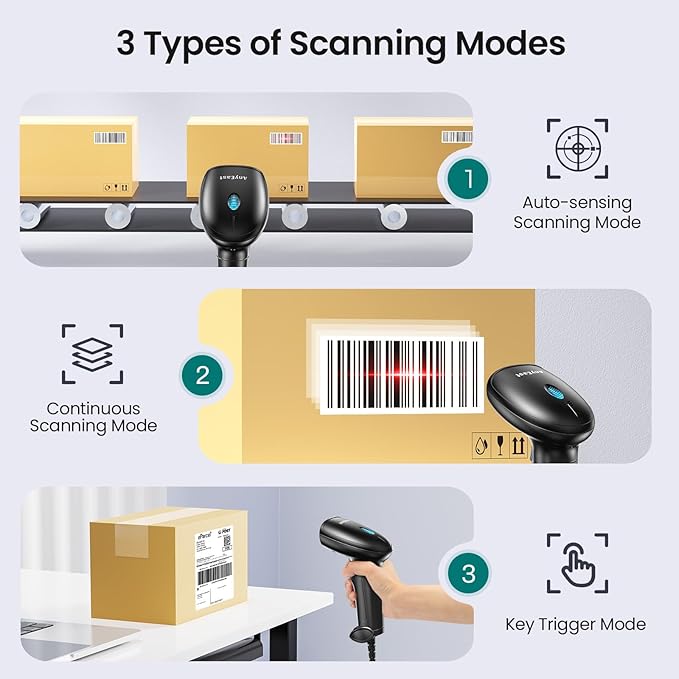 Barcode Scanner with Stand, USB Wired Inventory 2D 1D QR Code Scanner for Computer POS MAC with Automatic Screen Scanning, Handheld CMOS Image Bar Code Reader for Warehouse Library Supermarket