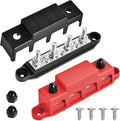 Bolipoeq Bus Bar 250A 12V Power Distribution Block 4 x 5/16"(M8) Studs for Automotive Marine Car Audio, 12 Volt Battery Busbar Terminal Block with Waterproof Cover (Pack of 2, Positive & Negative)