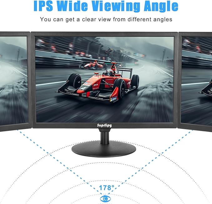 Suprlipy 19 inch FHD Small IPS Monitor LCD Display Screen 1440x900 60Hz 16:10 with HDMI BNC VGA AV USB Input Built-in Lounspeakers for CCTV Security Camera DVR PC RasPi