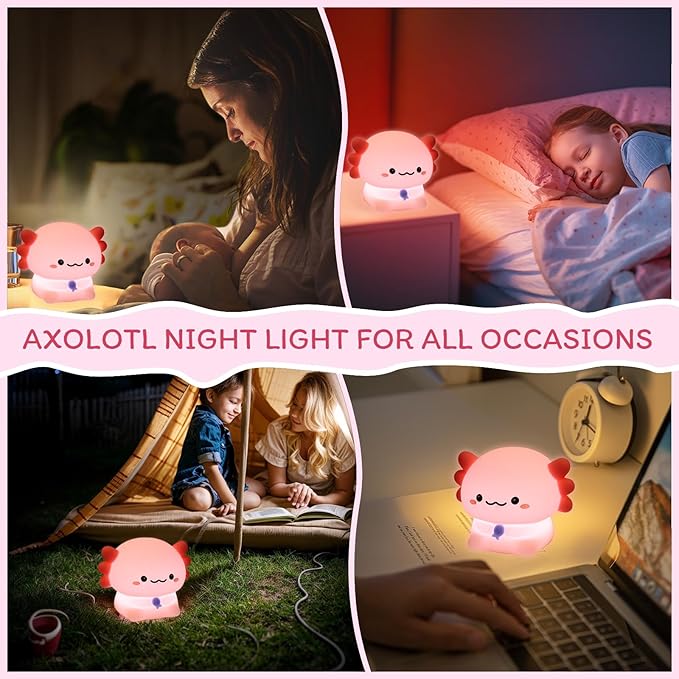 MAGOHMT 3 Level Dimmable Duck Night Light for Kids, Axolotl Night Light, Rechargeable LED Squishy Novelty Animal Lamp for Kids Sleep, Nursery Room Decor