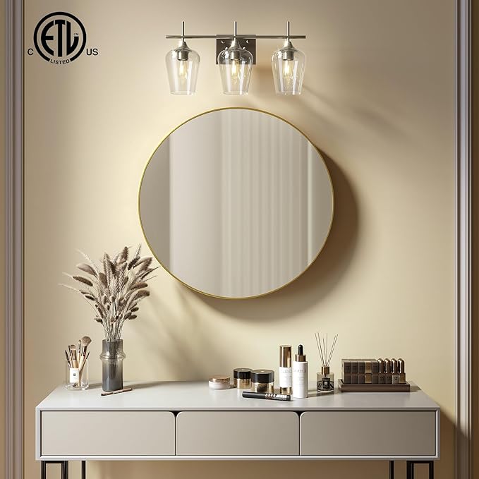 VONLUCE Bathroom Vanity Light, 3 Light Bathroom Light Fixture Over Mirror, Bathroom Wall Lamp with Clear Glass, Modern Brushed Nickel Vanity Lighting fixtures for Bathroom, Bedroom, Hallway
