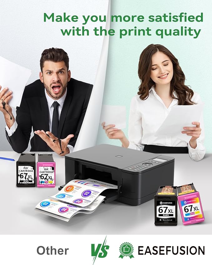 EaseFusion 67XL Ink Cartridges Black/Color Combo Pack Replacement for HP Ink 67 for 67XL HP Printer Ink Compatible with DeskJet 2855e 2755e 2700 4255e 4155e 4100 Envy 6000 6055e 6455e Printer