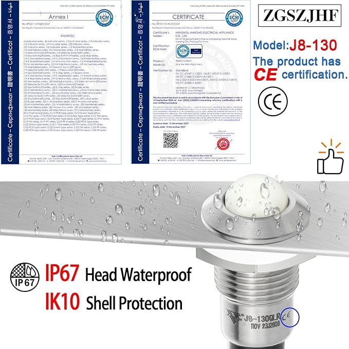 ZGSZJHF UL Listed Mini Indicator Light 8mm 0.31" Waterproof IP67 110V-120V Domed Sphere High Head Metal 304-Stainless Steel LED Lamp Pilot Light with 140mm Wire