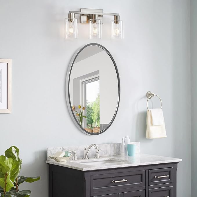 SOPEAS 3-Light Vanity Lights,Brushed Nickel Vanity Light,with Clear Glass Shade for Bathroom Light Fixtures, Bathroom Light Fixtures Over Mirror