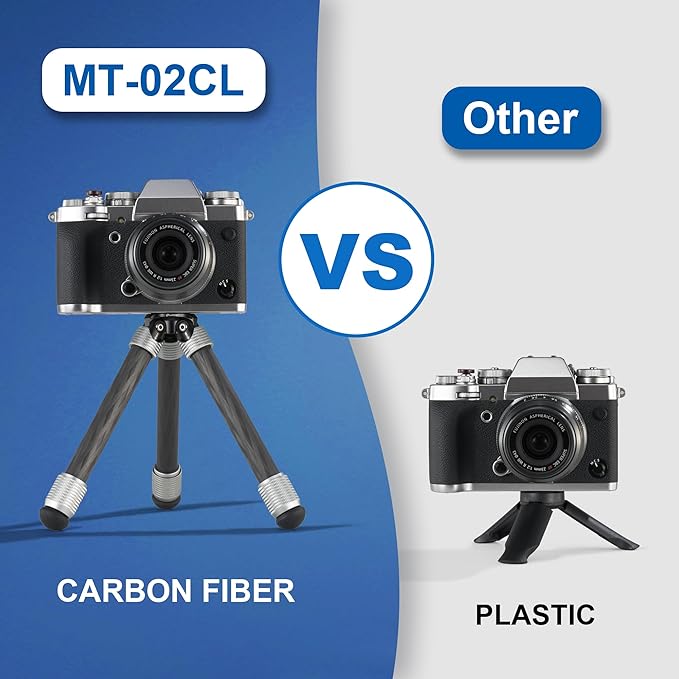 LEOFOTO Carbon Fiber Small Tabletop Travel Tripod, Weight 108g/0.23lb, Maxload 5kg/11lb, Lightweight Tripod Stand, 1/4" Inch Screw, for Camera/Phone Holder/Projector, MT-02C Long Version (MT-02CL)