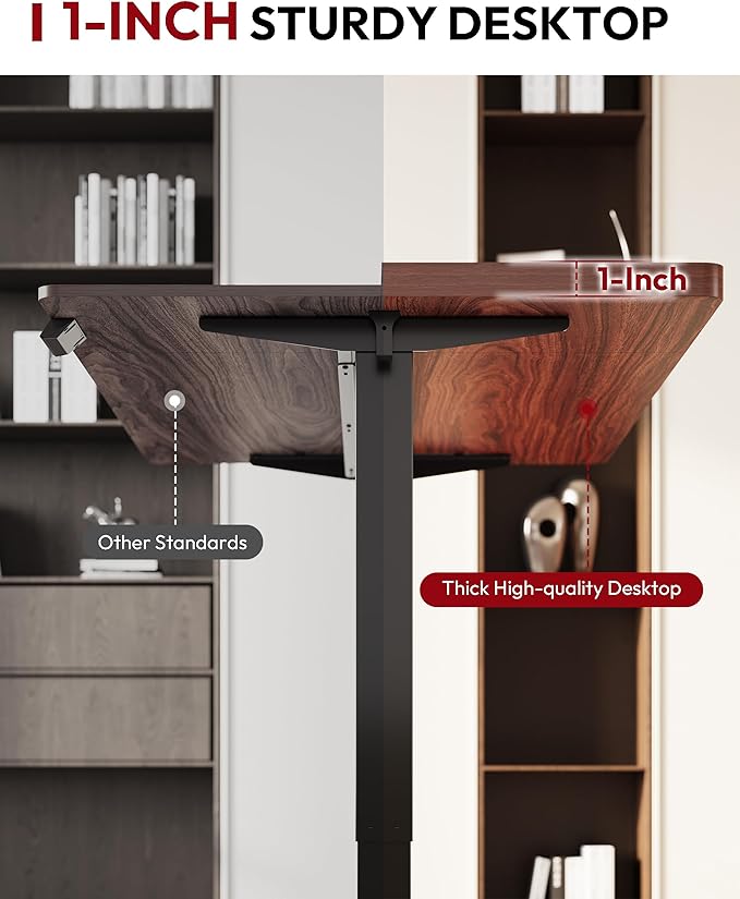 SANODESK Electric Standing Desk 60 x 24 Inches Whole-Piece Desktop Height Adjustable Stand Up Desk w/6-Button Controller Ergonomic Computer Desk for Home Office, Black Frame + Mahogany Tabletop