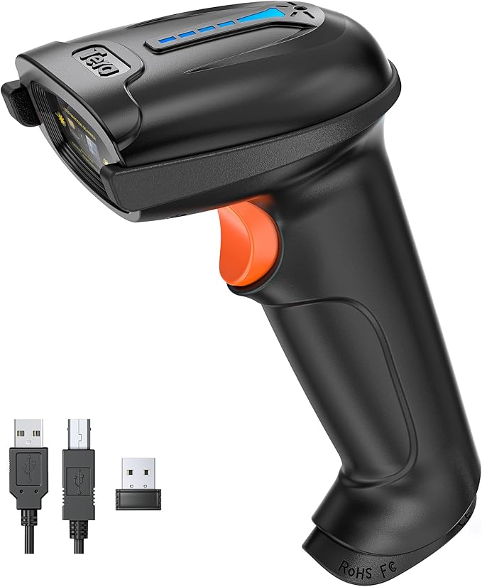 Tera Barcode Scanner Wireless Versatile 2-in-1 (2.4Ghz Wireless+USB 2.0 Wired) with Battery Level Indicator, 328 Feet Transmission Distance Rechargeable 1D Laser Bar Code Reader USB Handheld (Black)