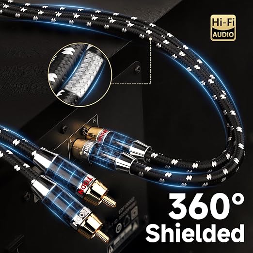 TODN HiFi RCA to RCA Audio Cables Audiophile with OFC Core for Subwoofer, Phono, Amplifiers, Speakers(6.5ft/2m, 1 Pair)