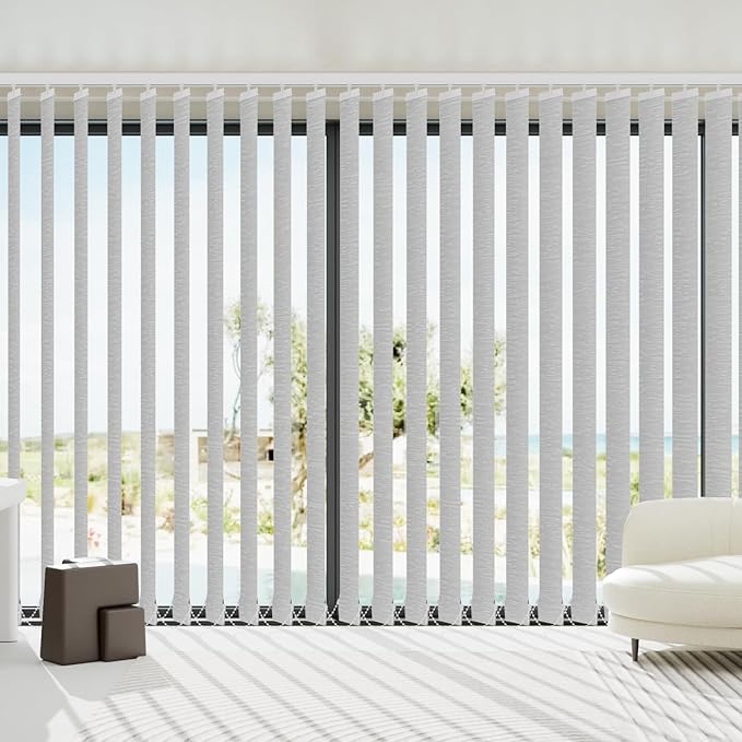 Blindify Motorized Vertical Blinds, Light Filtering Sliding Door Shades Vertical Shades Remote Control Customize, Jacquard Silver