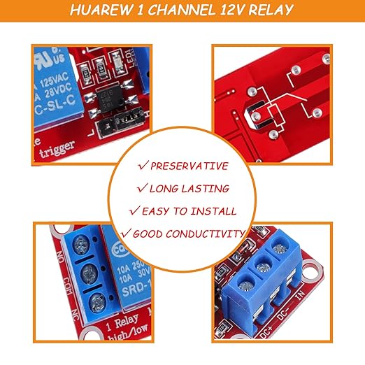 HUAREW 1-Channel 12V Relay Module with optocoupler Isolation Supports high and Low Level triggering (Pack of 10)