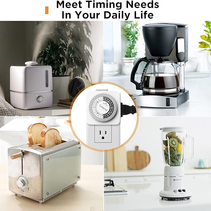 G-Homa Timers for Electrical Outlets 4 Packs,24 Hour Indoor Plug-in Mechanical Timer,30 Minute Intervals, Daily On/Off Cycle,1 Polarized Outlet, for Grow Light,Christmas Lights, Lamps ETL Listed