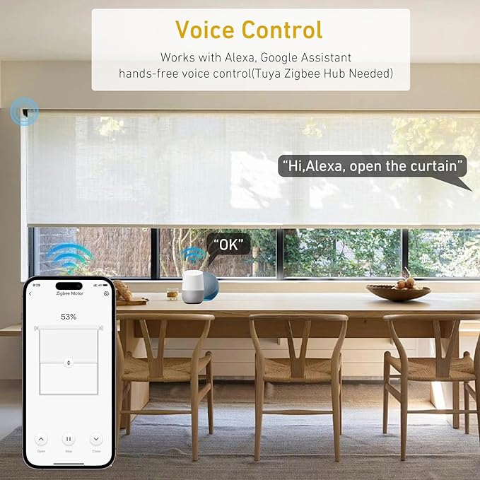 ZigBee Smart Motor for 2" (50mm) Shade Tube – Compatible with Alexa, Google Home, Tuya Smart Life App – Battery-Powered Roller Blind Motor