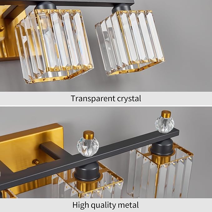 FDPBY Vanity Lights 4-Light Modern Crystal Vanity Light Black Gold Bathroom Light Fixtures Over Mirror Crystal Bathroom Vanity Lighting Fixtures