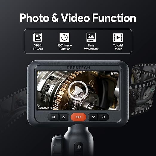 DEPSTECH 210° Two-Way Articulating Borescope, 0.24in Ultra-Slim Endoscope Camera with Lights, 4.5” IPS Screen, 5ft Waterproof Flexible Snake Tube, Industrial Inspection Camera for Automotive Mechanics