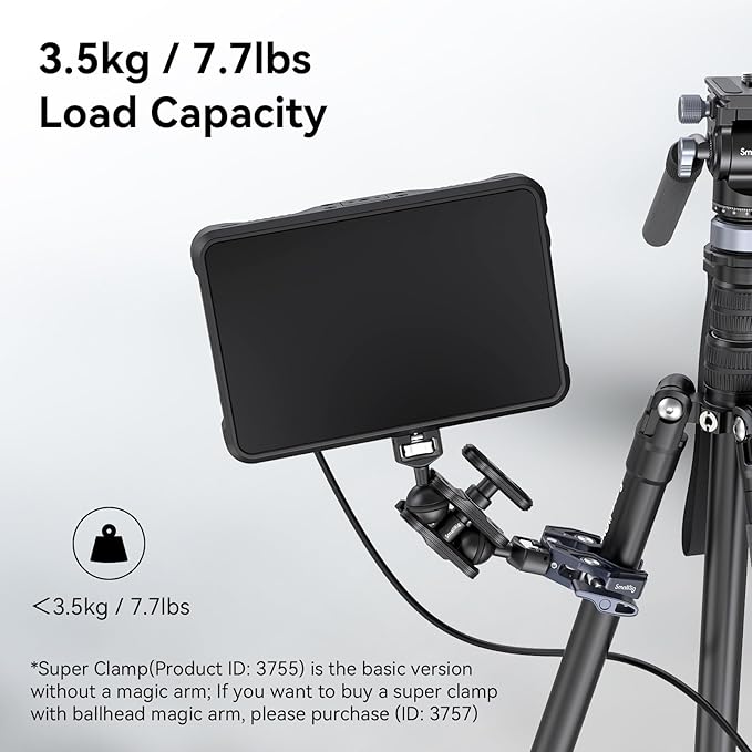 SMALLRIG Crab-Shaped Super Clamp, Camera Mount, 1/4"-20, 3/8"-16 Threaded Holes, 7.7lbs/3.5kg Payload, Compatible with Cameras, Monitors, LED Lights, etc.