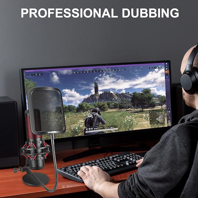 Aokeo Metal Pop Filter,Metal Mesh Layer Microphone Windscreen for Hyperx QuadCast, Blue Yeti and Other Mics,Pop Shield with Flexible 360° Gooseneck Clip Stabilization Arm