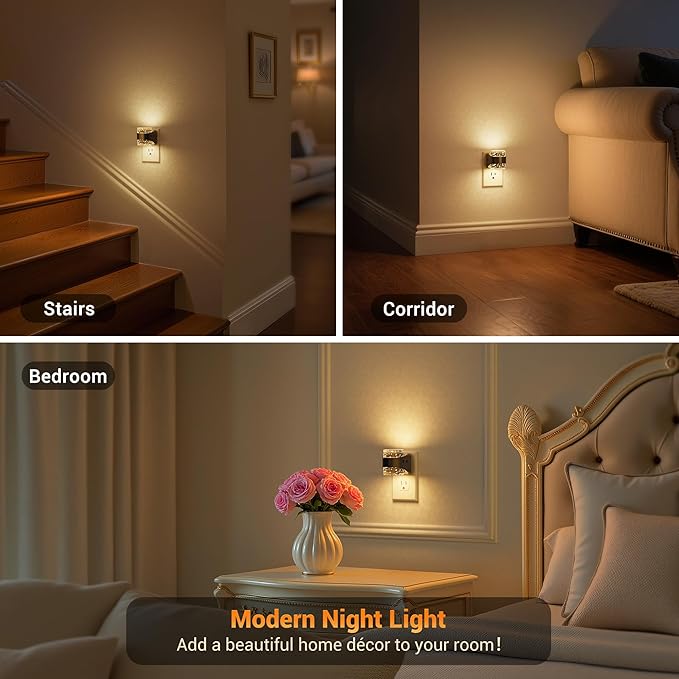 JandCase LED Night Light, Bubble Night Lights Plug into Wall, [2 Pack]Night Light Warm White 3000K & 5 Brightness Levels, Dimmable Nightlight with Dusk to Dawn Sensor for Bathroom Hallway Bedroom
