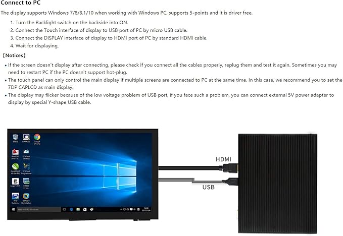 Ingcool 7 inch HDMI LCD 1024x600 Resolution Capacitive Touch Screen IPS Display Module Compatible with Raspberry Pi 4 3 2 1 B B+ A+, PC, Supports Windows 10/8.1/8 / 7