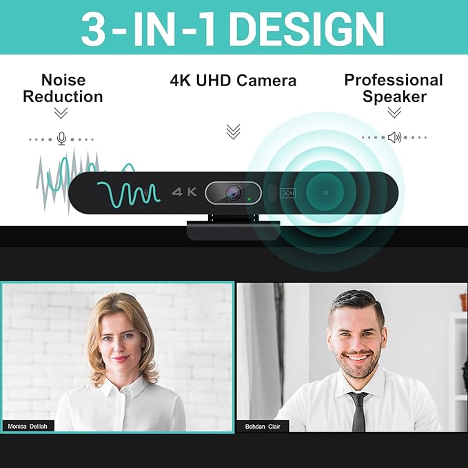 RayBit 4K Pro Audio and Video Conference Room Camera with Remote Control for Windows TV, AI-Powered HD Webcam with Microphone & Speaker for Desktop Computer/PC/Monitor/Laptop/Teams/Zoom/Skype