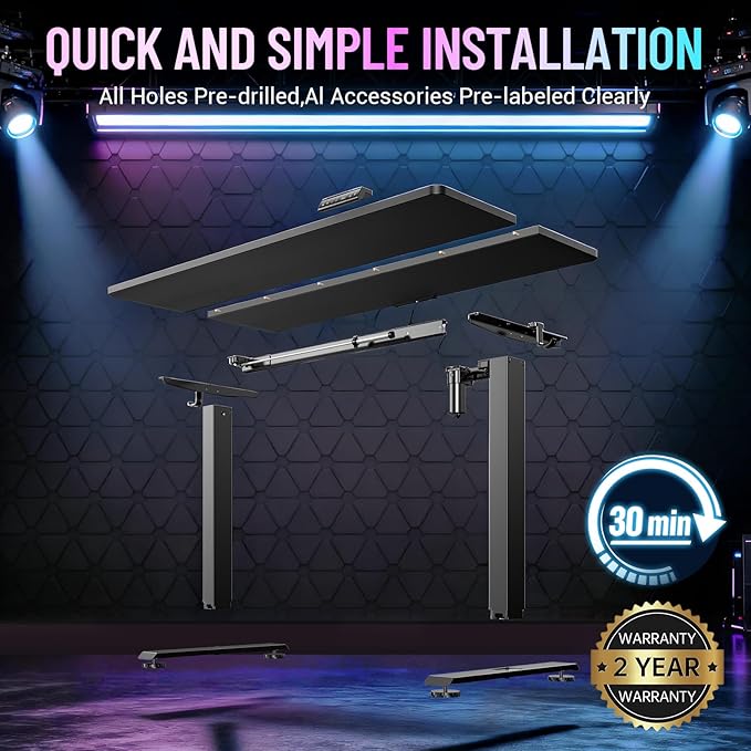 Veken 55 Inch Large Electric Standing Gaming Desk, Heights Adjustable,Sit to Stand Up, Work Home Office Computer Table for Study, Walking Pad, Writing, and Games, Wooden Desktop Desks, Black