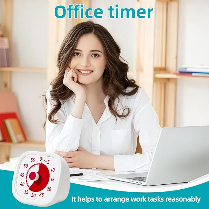 Visual Timer for Kids - 60 Minute Visual Kids Timer for Classroom Home Office, Countdown Timer for Cooking Teaching Working Meeting (White)