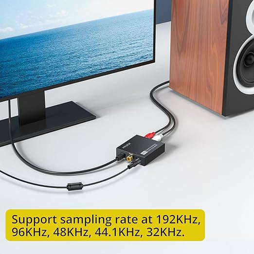 PROZOR 192KHz Digital to Analog Audio Converter DAC Digital SPDIF Optical to Analog L/R RCA Converter, Toslink Optical to 3.5mm Jack Adapter for PS3 HD DVD PS4 Amp Apple TV Home Cinema