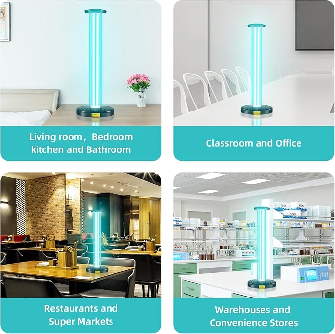 JTAPURE 100W UV Light, Ultraviolet Lamp Purifier for Whole Room & House, Ozone-Free, Home Disinfection Device with 3-Gear Timer Remote Control, UVC Lights, Purification for Bathroom, Toilet, Office