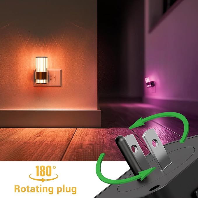L LOHAS LED Night Light, Night Lights Plug into Wall, 2 Pack 10-Color RGB Change Nightlights,10/50/100LM Adjustable Automatic Nightlights Plug in with Dusk to Dawn Sensor for Room Bathroom Hallway