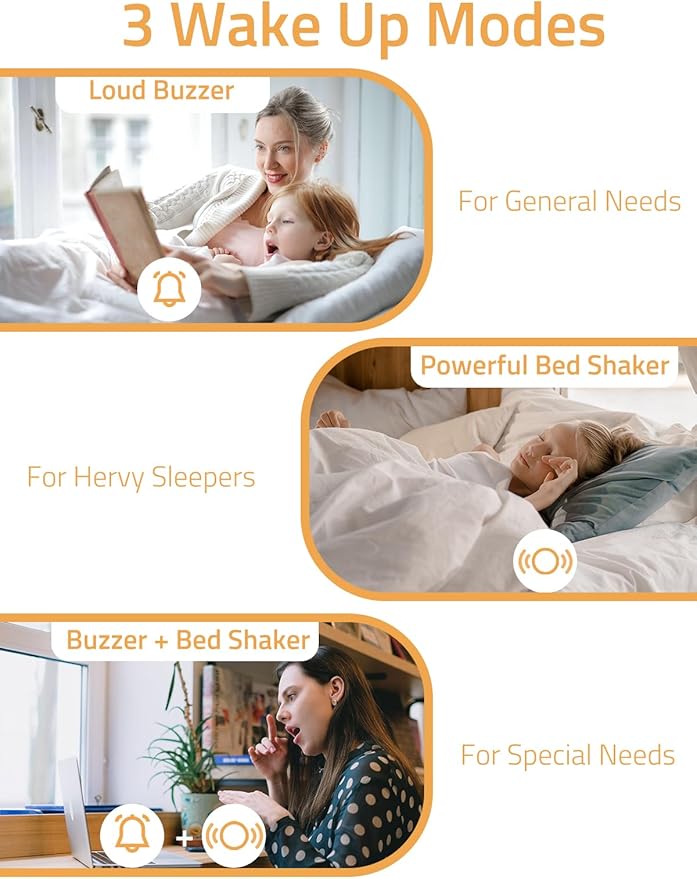 Mesqool Wake Up on Time: Vibrating Alarm Clock with Bed Shaker, Loud Sound & Color Display – USB Charging, 8-Color Light, Battery Backup – Great for Heavy Sleepers, Seniors & Hearing Impaired