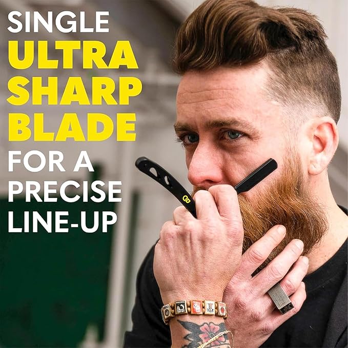 The Beard Club Straight Razor for Men - Navajas Para Barbero - Barber Straight Edge Razor Kit - Single Derby Blade Cutthroat With 5 Replaceable Stainless Steel Blades - Black