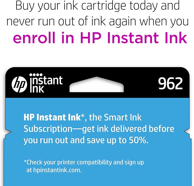 HP 962 Cyan Ink Cartridge | Works with OfficeJet 9010, Pro 9010, 9020 | Eligible for Instant Ink | 3HZ96AN