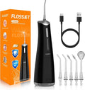 FlossJet Water Dental Flosser Cordless Oral Irrigator with 300ml 5 Tips 4 Modes USBCharger Portable Travle Irrigation Cleaner IPX7 Electric Irrigador Dental for Teeth Cleaning (Black)