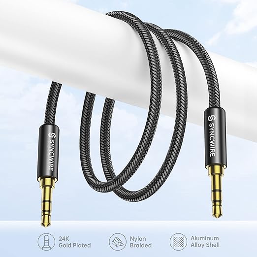 Syncwire Long Aux Cable 6.5Ft- Auxiliary Audio Cable for Headphones, Car, Home Stereos, iPhone/Ipad iPod/Echo Dot, Galaxy S8/ Galaxy Note 8/ Smartphones & More - Black