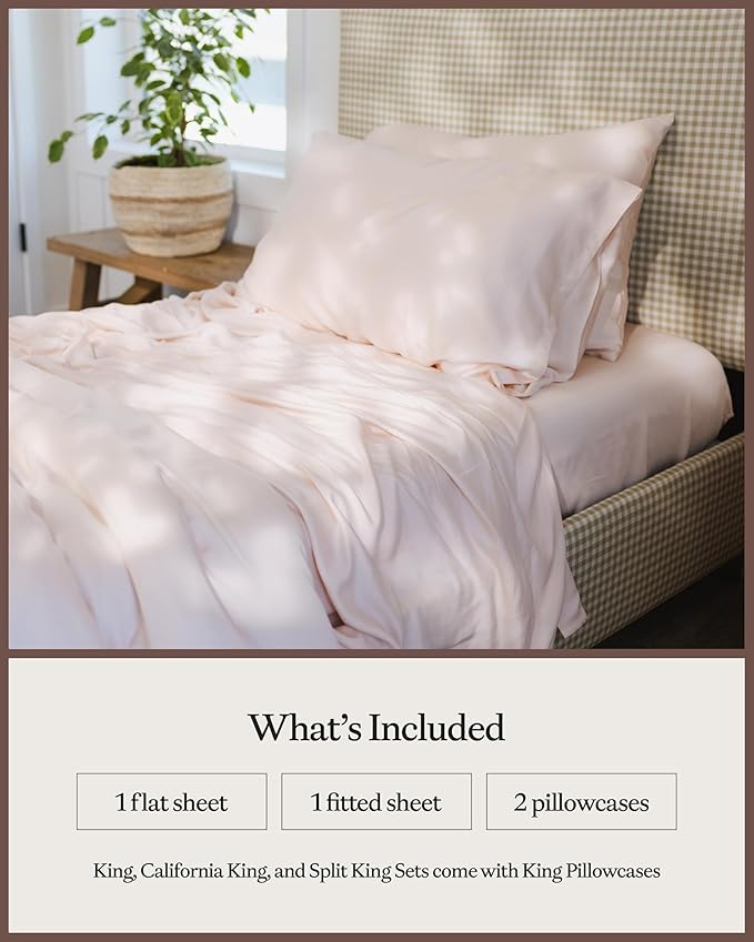 Cozy Earth Luxury Bed Sheet Set - 100% Viscose from Bamboo Fabric, Ultra-Soft & Breathable, Fits Regular & Deep Pocket Mattresses up to 20" - 4 Pieces California King Sheet Set - Peony