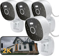 FAMVIVA 2K Security Camera, Outdoor/Indoor for Home, Pet, Baby, Nanny, IP65 Waterproof Color Night Vision, White Light & Siren, Recording, Motion Detection, Compatible with Alexa, White-4P