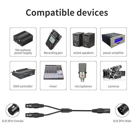 2 Pack XLR Splitter Cable,1 Maleto 2 Female, 1.5FT Stereo Mic to L&R Audio Y-Splitter Cable