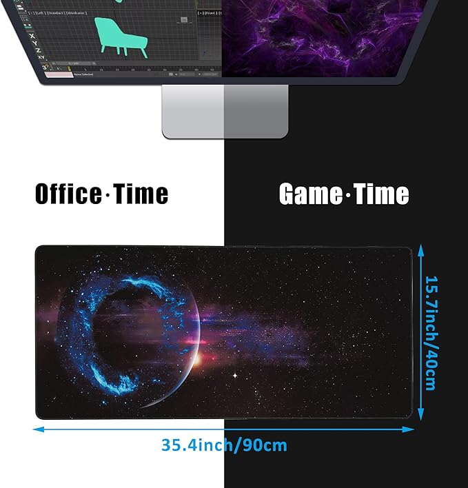 EOBKLAX Mouse Pad,Abstract Space Desk Mat for Desktop,Desk Pad with Non-Slip Base and Stitched Edge,Extended Mousepad for Office and Home 35.4X15.7 Inch