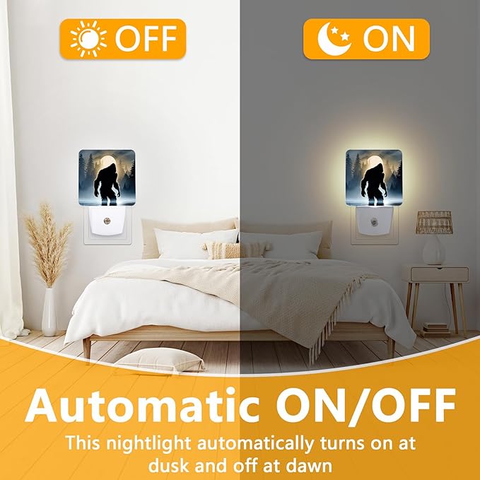 GANTINIR Funny Bigfoot Sasquatch Night Light, Plug-into Forest Moon Nightlight White LED Lamp, Energy Efficient Decor Desk Lamp for Bedroom Hallway Stairs Bathroom