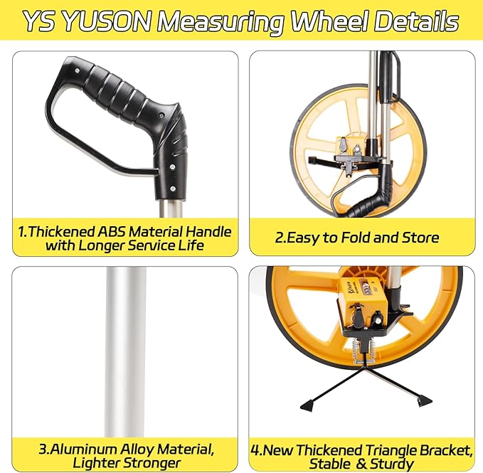 YS YUSON 12 Inch Measuring Wheel in Feet with Stronger Triangle Bracket, Rolling Measuring Wheel for Construction, Digital Measure Wheel with Tape Measure and Canvas Carrying Bag, Up to 10000 Ft