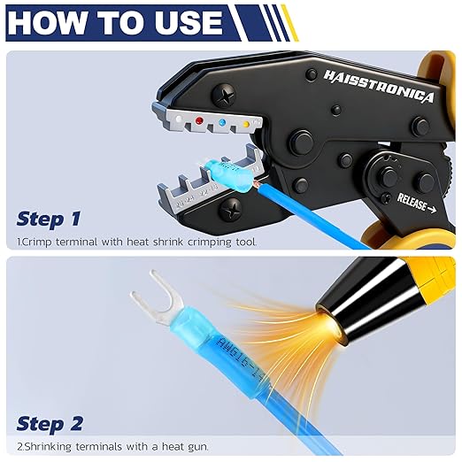 haisstronica 200PCS Heat Shrink Fork Spade Connectors #8 Waterproof Marine Grade Fork Terminal Connectors U-Type Blue 16-14 Gauge