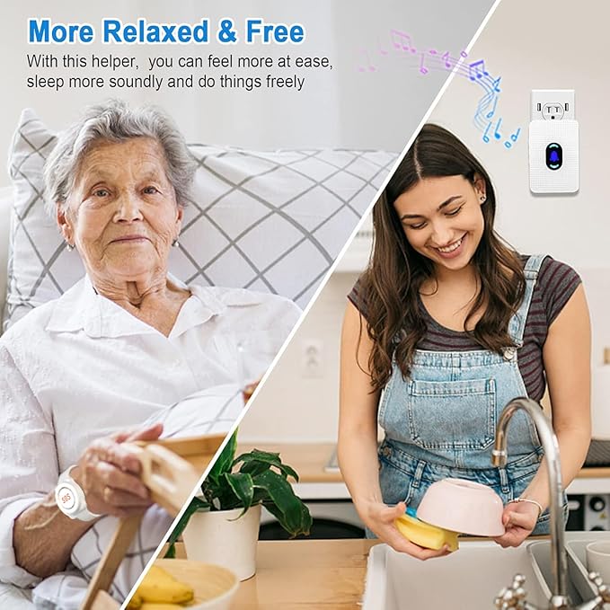 Daytech Wireless Caregiver Pager Wrist Call Button Personal Help Alert Pager System for Home Nurses Caregivers Patients Elderly 2 Waterproof Transmitters 1 Plugin Receiver